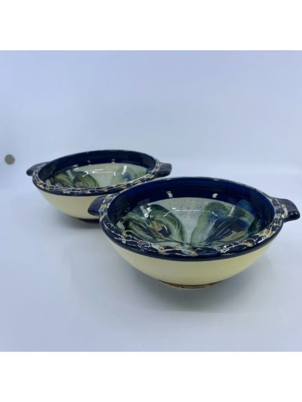 vintage handmade earthenware bowls fig design alcea pottery france set of 2